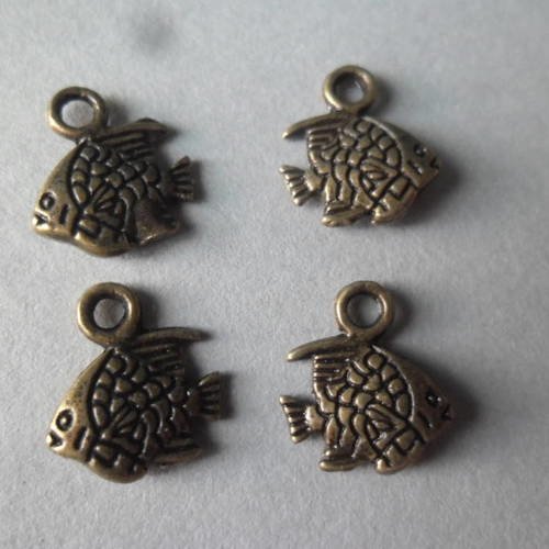 X 10 pendentifs forme poisson couleur bronze 11 x 10 mm 