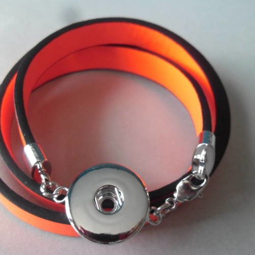 X 1 bracelet cuir multi rangs orange fluo pour bouton pression  argenté 60 cm 