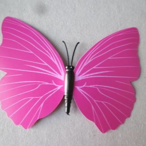 X 1 magnifique embellissement forme papillon fuchsia motif rose à coller 8,5 x 7 cm 