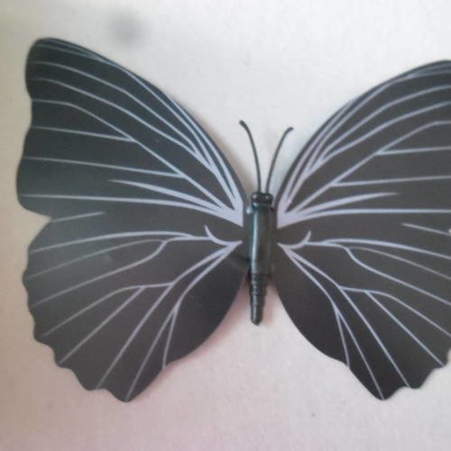 X 1 grand/magnifique embellissement forme papillon ton noir motif gris à coller 12 x 9,5 cm 