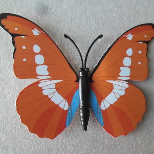 X 1 magnifique embellissement forme papillon ton orange à coller 8,5 x 6,5 cm 