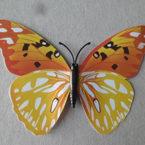 X 1 grand/magnifique embellissement forme papillon ton jaune/orange à coller 12 x 9 cm 
