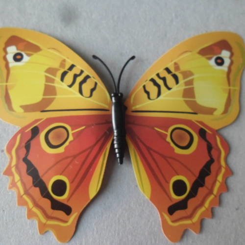 X 1 grand/magnifique embellissement forme papillon ton jaune/orange à coller 12 x 10 cm 