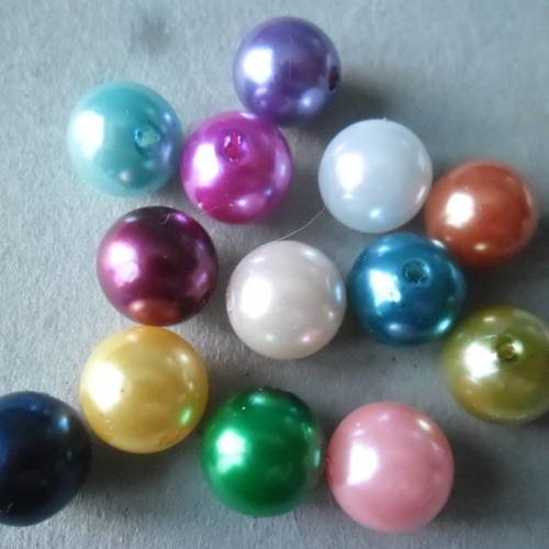 X 10 mixte perles forme ronde multicolore satiné acrylique 14 mm 