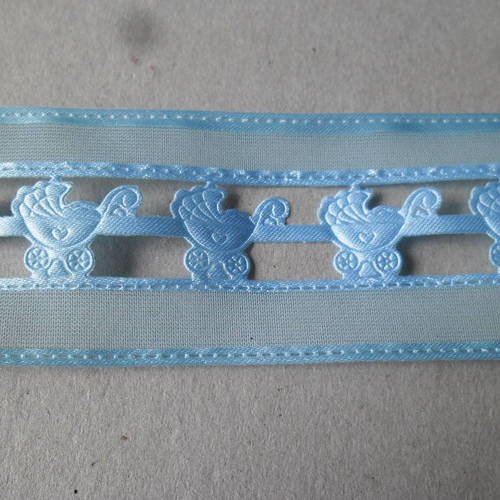 X 1 mètre de ruban organza boys motif poussette-canne bleu 4 cm 
