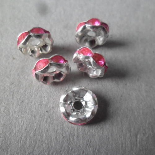 X 10 perles intercalaires rondelles strass rose cristal argenté 8 mm 