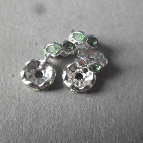 X 10 perles intercalaires rondelles strass vert clair cristal argenté 8 mm 