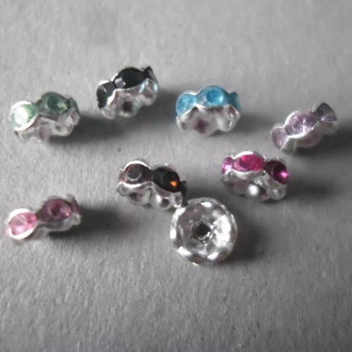 X 20 mixte perles intercalaires rondelles avec strass cristal multicolore 8 x 4  mm 