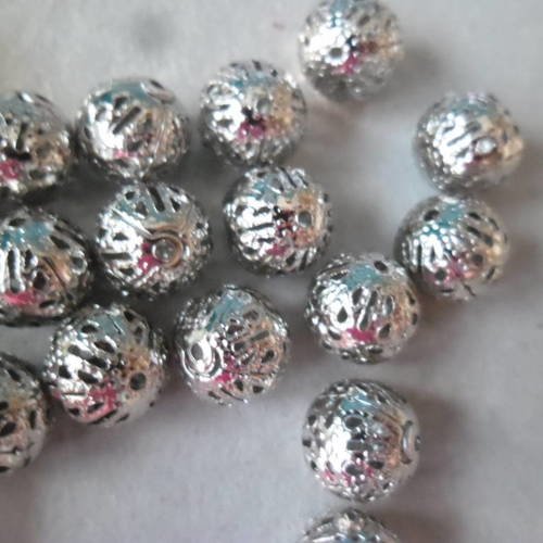 X 10 perles intercalaire filigrane boule argenté 10 mm 