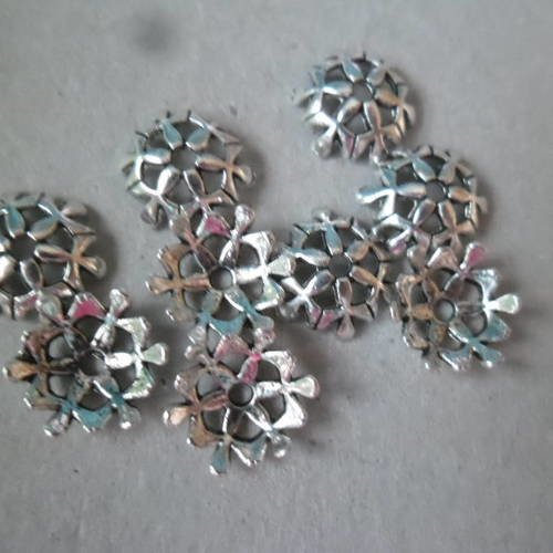 X 10 perles coupelles motif couleur argenté 10 x 10 mm 