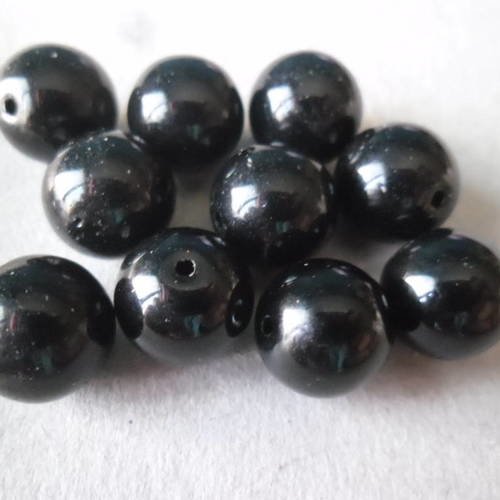 X 5 très belles perles noir agate véritable boule lisse 10 mm 