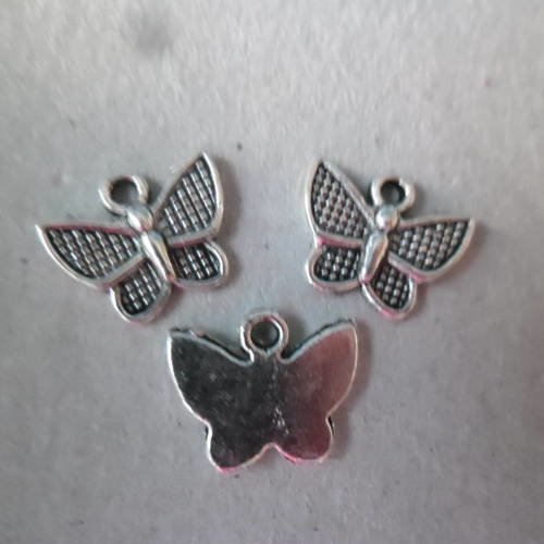 X 10 pendentifs/breloque charms papillon argenté 12 x 12 mm 