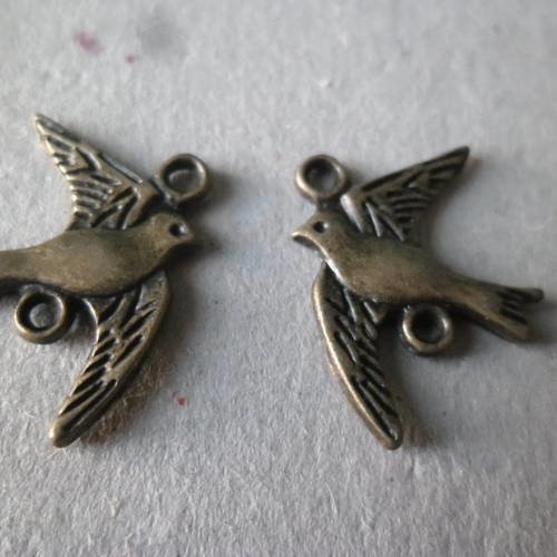X 5 connecteurs oiseau ciselé de chaque coté couleur bronze 24 x 18 mm 