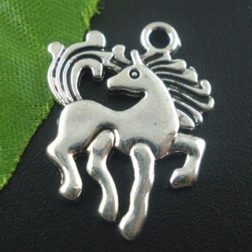 X 5 pendentifs/breloque cheval en métal argent vieilli 25 x 18 mm 