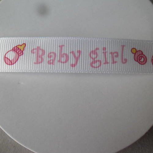 Nouveauté x 1 mètre de ruban motif biberon/tétine"baby girl rose"polyester 15 mm 