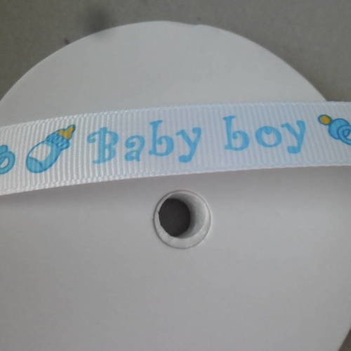 Nouveauté x 1 mètre de ruban motif biberon/tétine"baby boys bleu"polyester 15 mm 