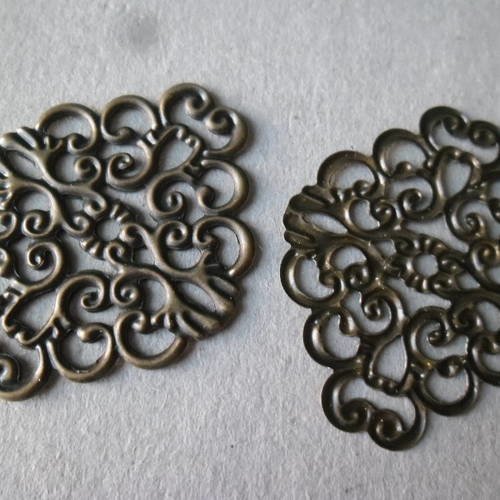 X 5 connecteurs à motif,filigrane couleur bronze 37 x 30 mm 