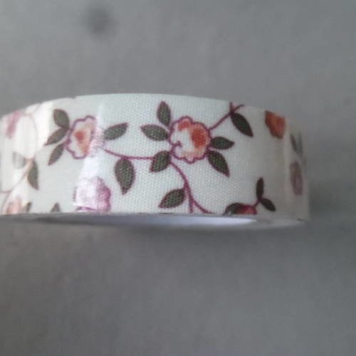 X 5 mètres de ruban tissu coton adhésif masking tape blanc à fleurette 15 mm a 