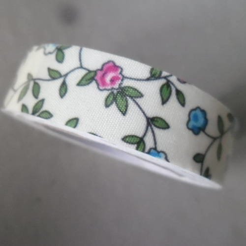 X 5 mètres de ruban tissu coton adhésif masking tape blanc à fleurette 15 mm f 