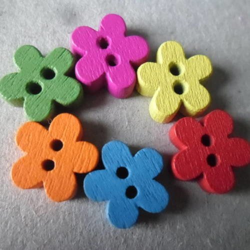 X 15 mixte boutons en bois forme fleur multicolore 2 trous 12 mm 