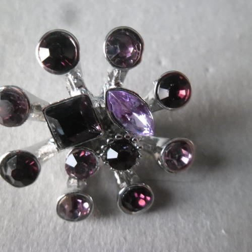 X 1 bouton pression pissenlit strass cristal violet argenté 25 x 25 mm 
