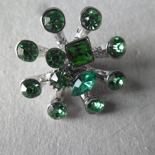 X 1 bouton pression pissenlit strass cristal vert argenté 25 x 25 mm 