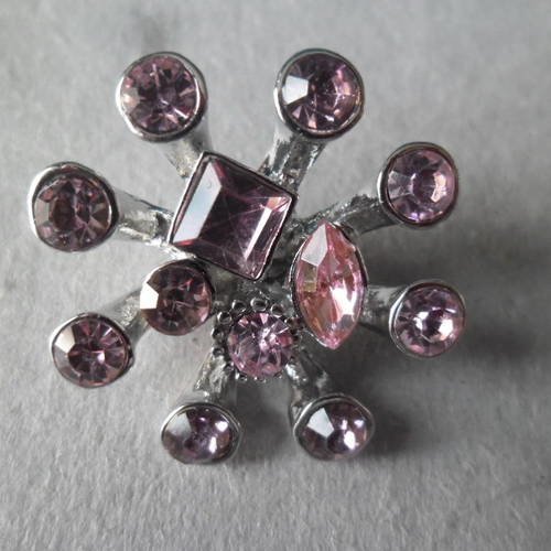 X 1 bouton pression pissenlit strass cristal rose argenté 25 x 25 mm 