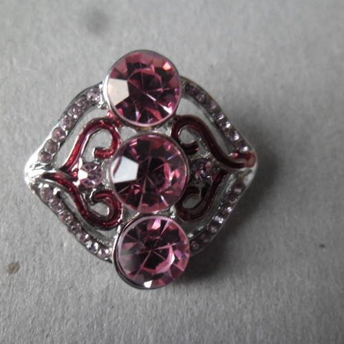 X 1 bouton pression à motif(coeur) strass rose cristal(émail rouge) argenté 25 x 25 mm 