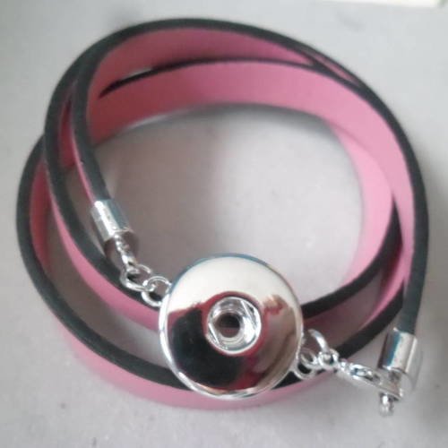 X 1 bracelet cuir rose multi rangs pour bouton pression 60 cm 