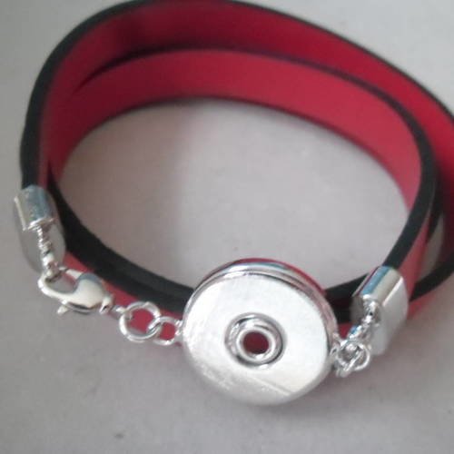 X 1 bracelet cuir rouge multi rangs pour bouton pression argenté 60 cm 
