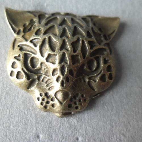 X 1 pendentif breloque tête léopard couleur bronze 3 x 2,8 cm 