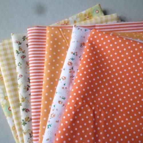 X  7 coupons de tissu assorti ton orange coton pour patchwork 50 x 50 cm