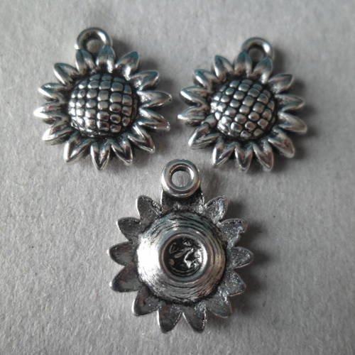 X 10 pendentifs breloque forme fleur tournesol acrylique argenté 18 x 12 mm 