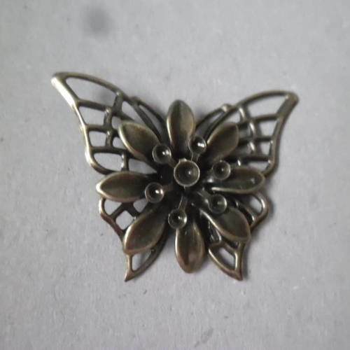 X 2 camées papillon fleur couleur bronze 4,5 x 3,5 cm 