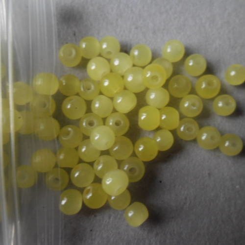 X 20 perles en verre imitation jade jaune 4 mm 