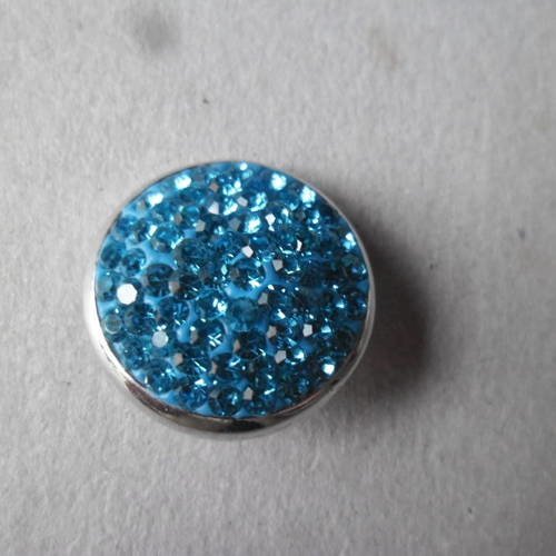 X 1 bouton pression pavé strass couleur bleu 20 mm 