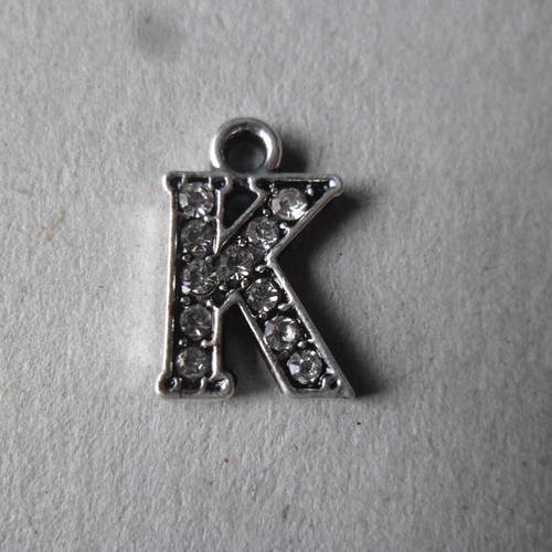 X 1 pendentif en forme de lettre k à strass couleur blanc 15 x 9 mm 