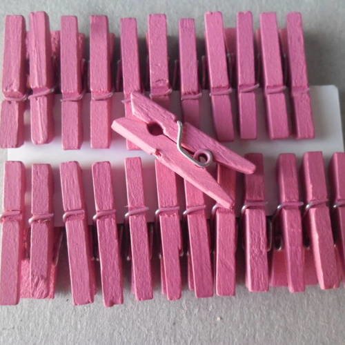 X 24 petites épingle à linge bois couleur fuchsia 25 x 10 mm 