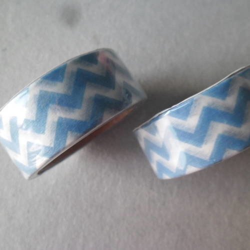 X 3 mètres de ruban masking tape motif zigzag bleu,blanc repositionnable 15 mm 