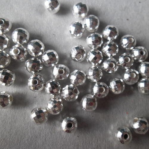 X 20 perles intercalaires à facette argenté acrylique 6 mm 