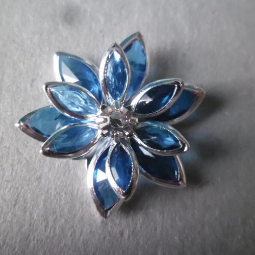 X 1 cabochon fleur strass bleu à coller pour création 2,5 x 2 cm 