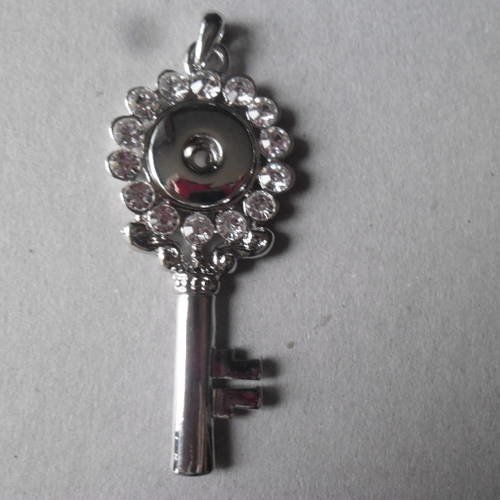 X 1 pendentif clé strass blanc pour bouton pression click argenté 8,5 x 3,5 cm 