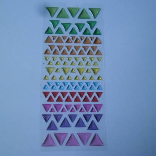 X 118 stickers autocollants 3d forme triangle bombés multicolore motif étoile et uni 