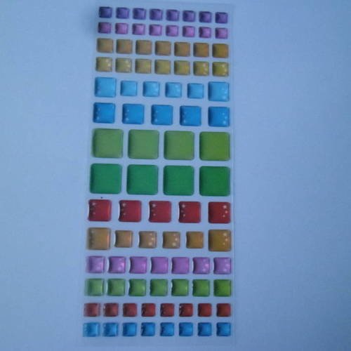 X 90 stickers autocollants 3d forme carré bombés multicolore motif étoile,rond,uni 