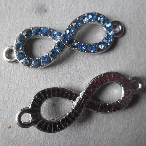 X 1 connecteur signe de l'infini cristal strass lac bleu argenté 3,3 x 1,1 cm 