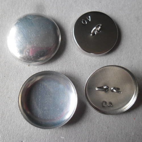 X 10 sets de bouton à recouvrir aluminium argenté 26 x 26 mm/24 x 24 mm