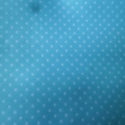 X 1 coupon de tissu enduit toga fond bleu turquoise motif pois blanc 100% coton 45 x 53 cm 