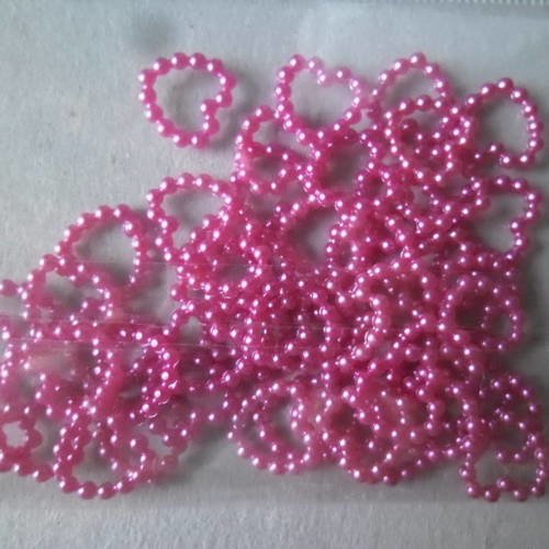 X 50 embellissement perles en forme de coeur rose satiné double face 11 mm 