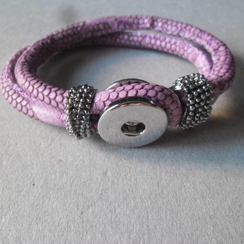 X 1 bracelet cuir pu rose pour bouton pression diy 22 cm 
