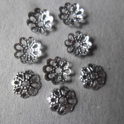 X 100 perles coupelles ajouré fleur argenté 6 mm(10-14 mm) sans nickel 
